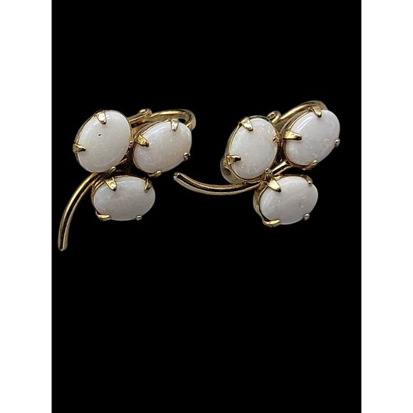 Sorrento 12kGF Faux Opal Cluster Clipped On Earrings Yellow Gold Filled Vintage - Picture 5 of 13